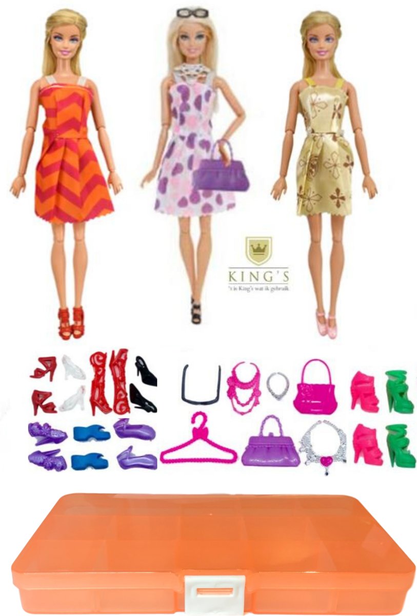 Barbie kleding - Poppenkleertjes - Barbie speelgoed - Speelgoed - Modepoppen kleren - Barbiepop kleren - Modepoppen kleren 41 Items - Inclusief opbergbox